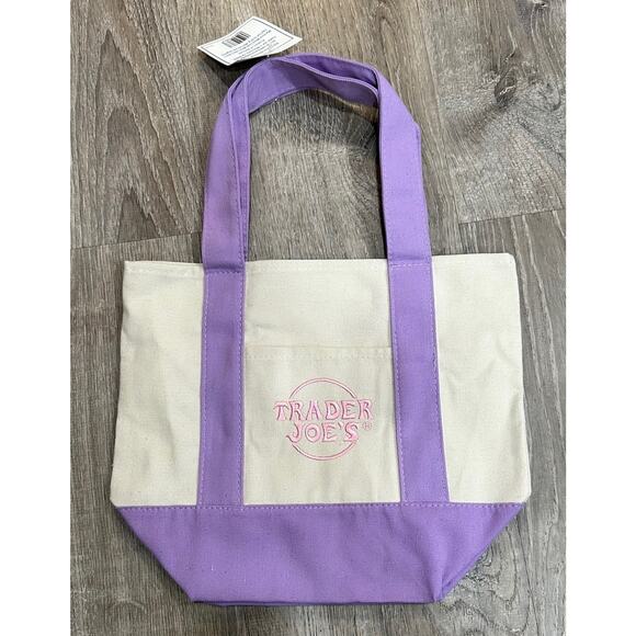Trader Joe’s Mini Pastel Purple Canvas Tote Bag Limited New With Tags SHIP ASAP - Picture 2 of 7